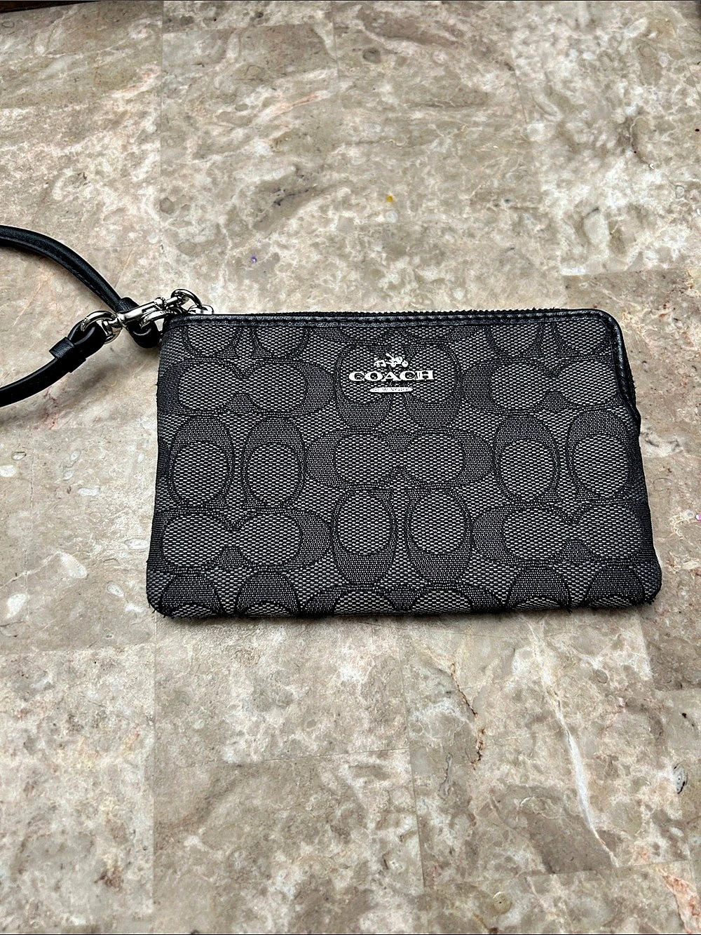Coach Corner Zip Wristlet in Signature Canvas Black